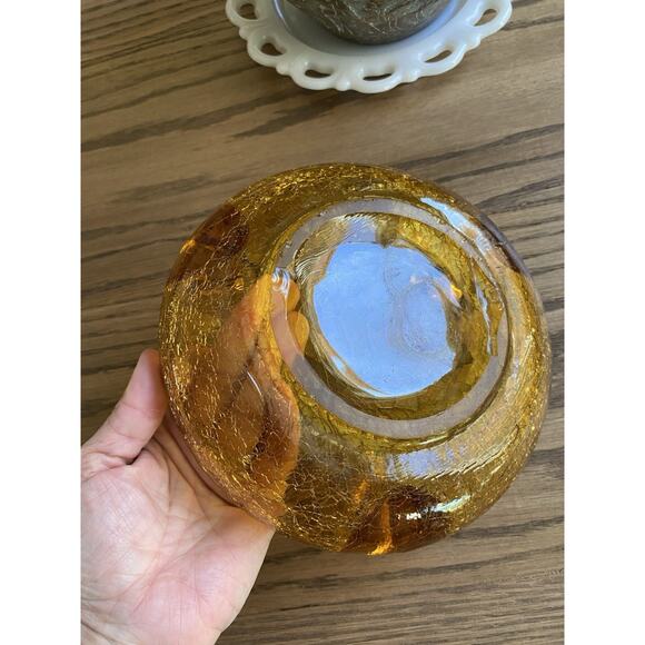 Vintage Midcentury Viking Glass Amber Crackle Glass Dish Bowl Ashtray MCM - Picture 3 of 8